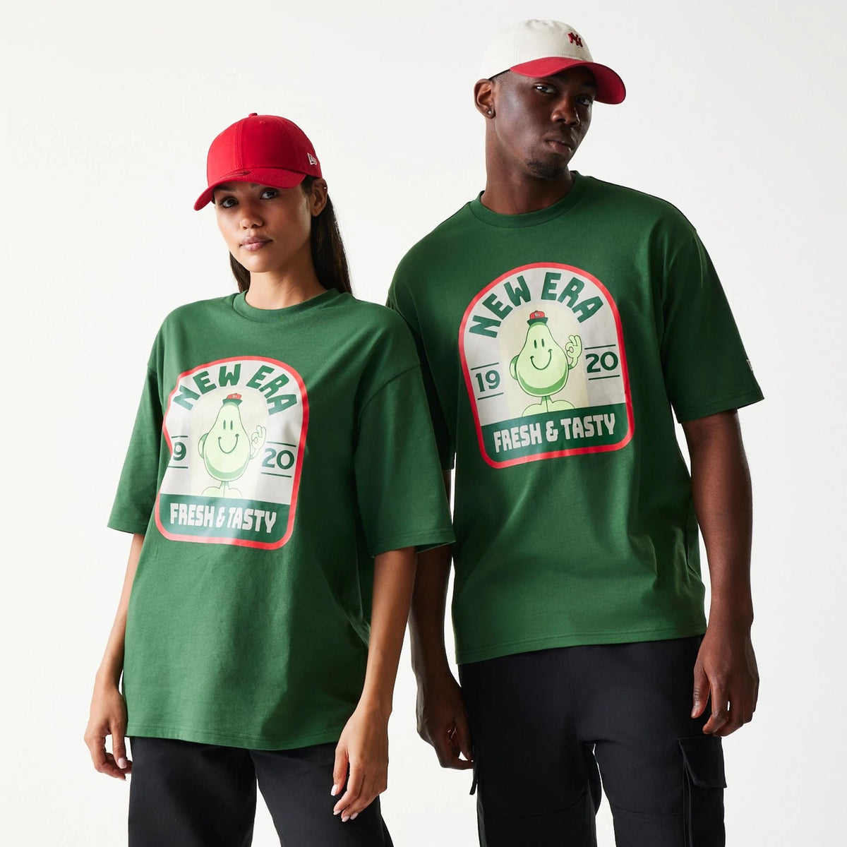 New Era Pear Fruit Graphic Dark Green Oversized T-Shirt-klyvox