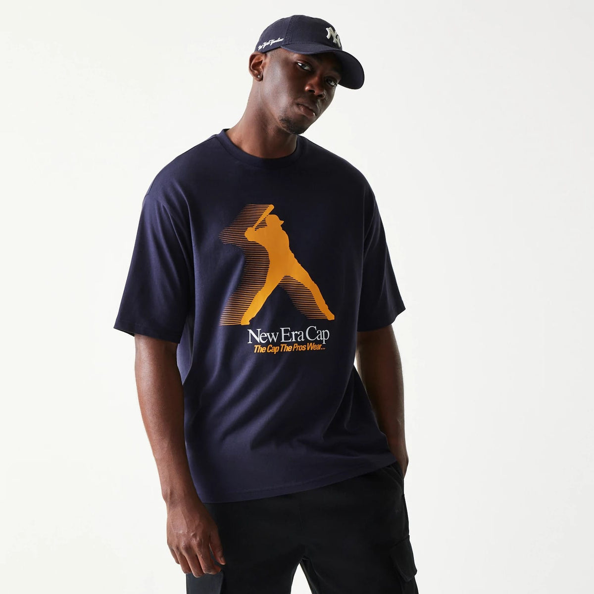 New Era Baseball Player Graphic Navy Oversized T-Shirt-klyvox