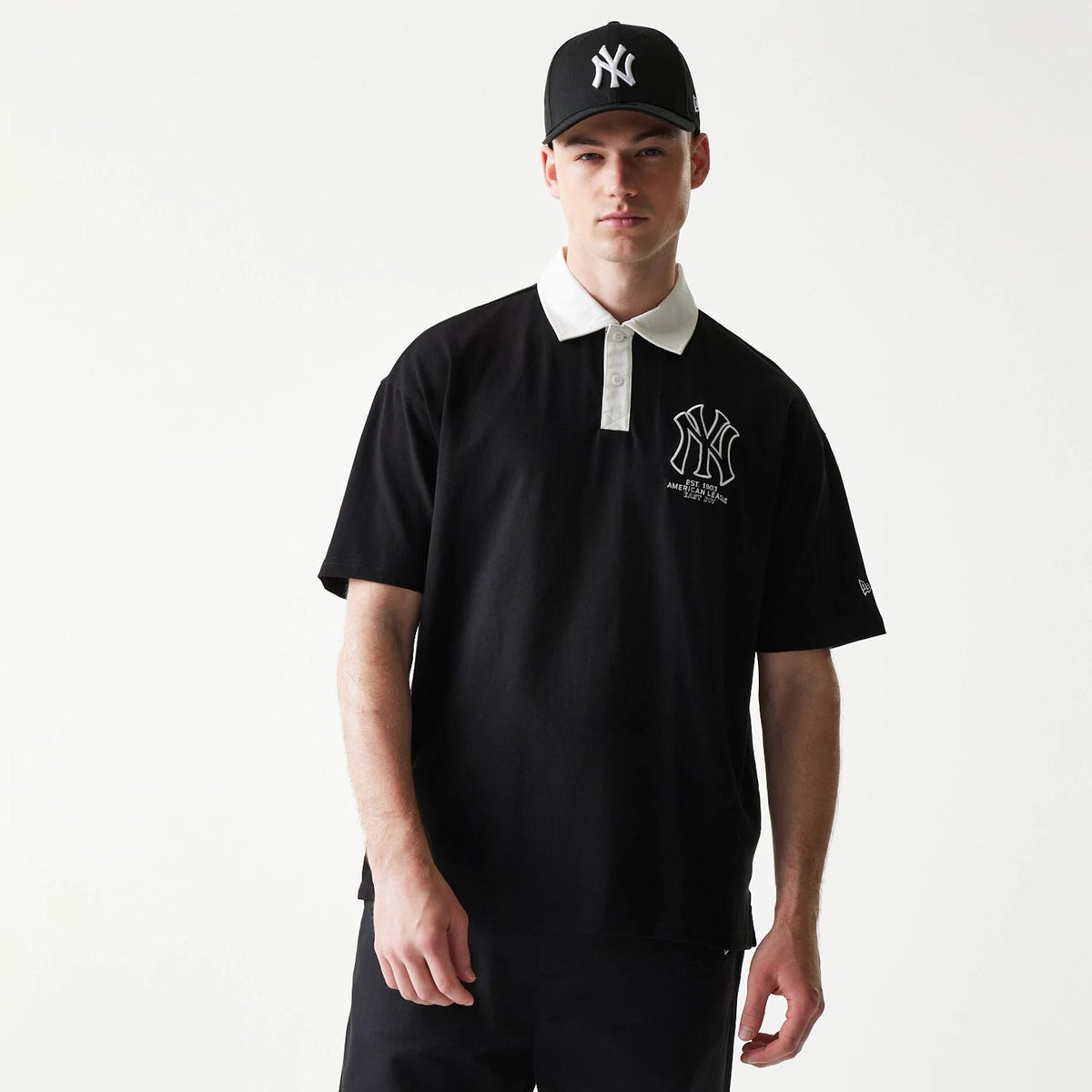 New York Yankees MLB Black Oversized Polo T-Shirt-klyvox
