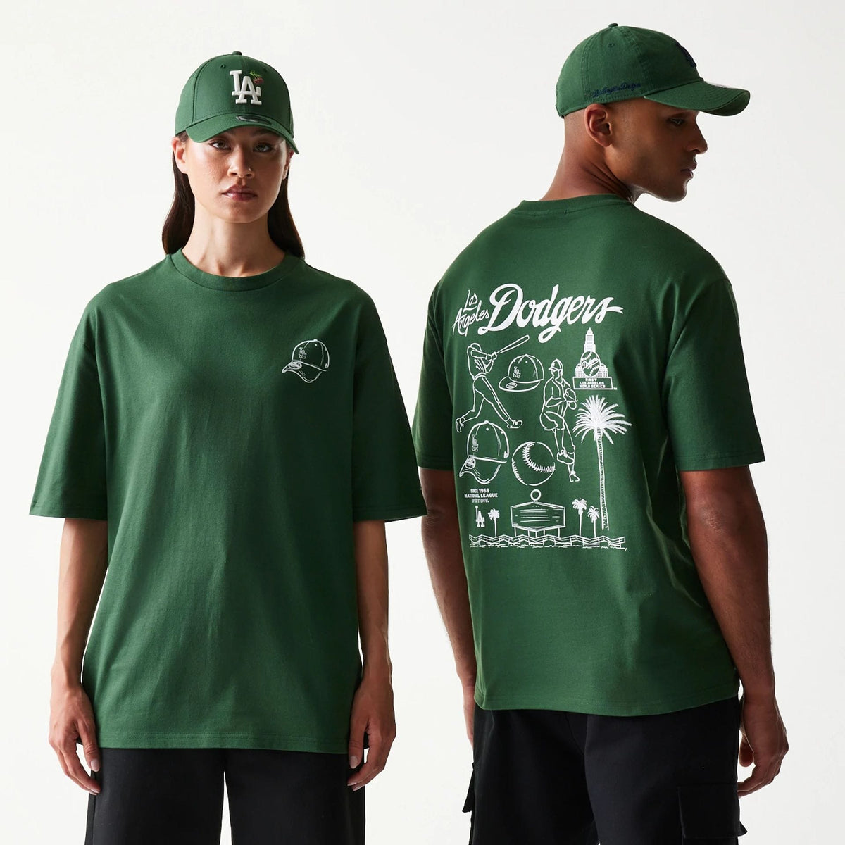 LA Dodgers MLB Baseball Graphic Dark Green Oversized T-Shirt-klyvox