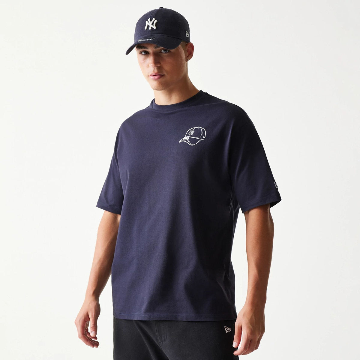 New York Yankees MLB Baseball Graphic Navy Oversized T-Shirt-klyvox