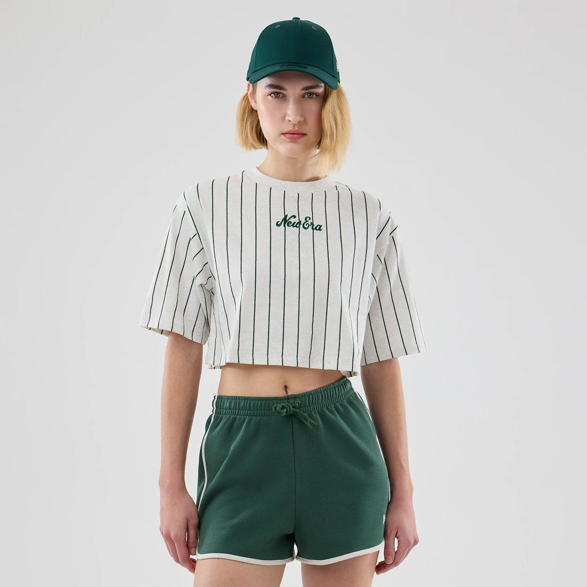 Womens New Era Pinstripe Pastel Grey Cropped T-shirt-klyvox
