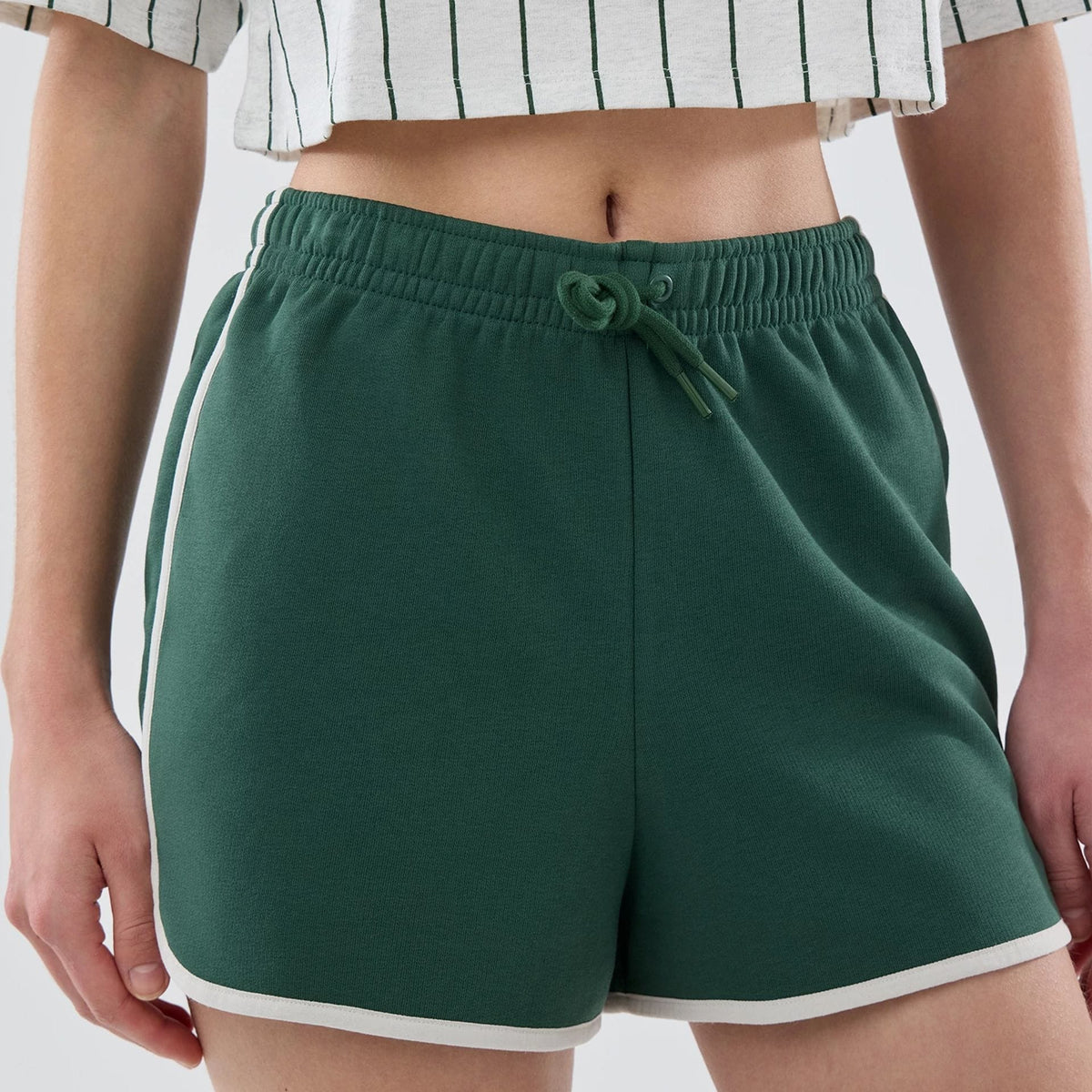Womens New Era Dark Green Track Shorts-klyvox