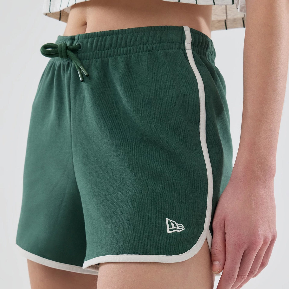 Womens New Era Dark Green Track Shorts-klyvox