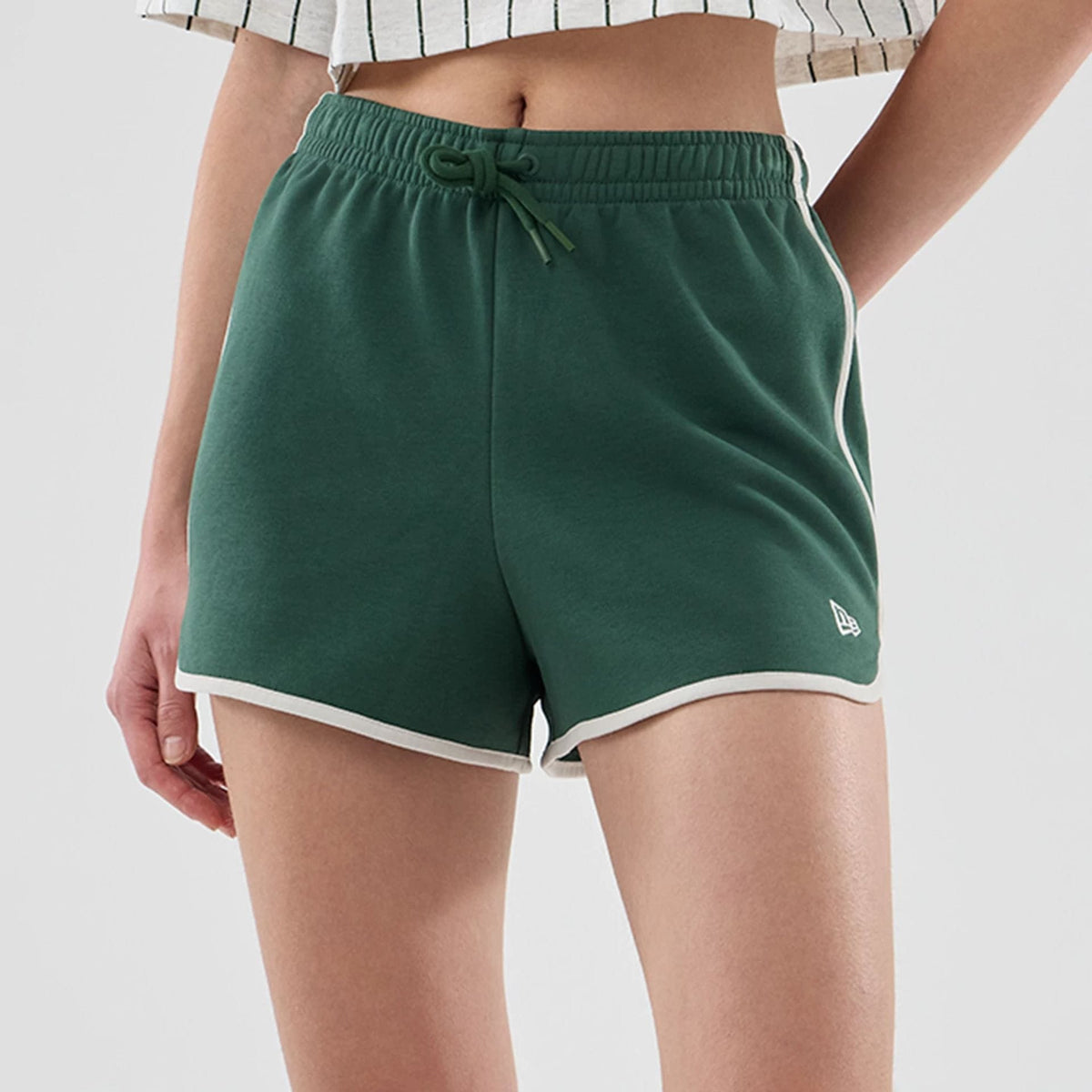 Womens New Era Dark Green Track Shorts-klyvox