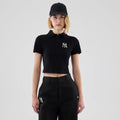 New York Yankees Womens MLB Black Cropped Slim Polo T-shirt-klyvox