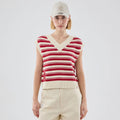 New York Yankees Womens MLB Knit Stripe Dark Red Sleeveless V-neck Sweater-klyvox