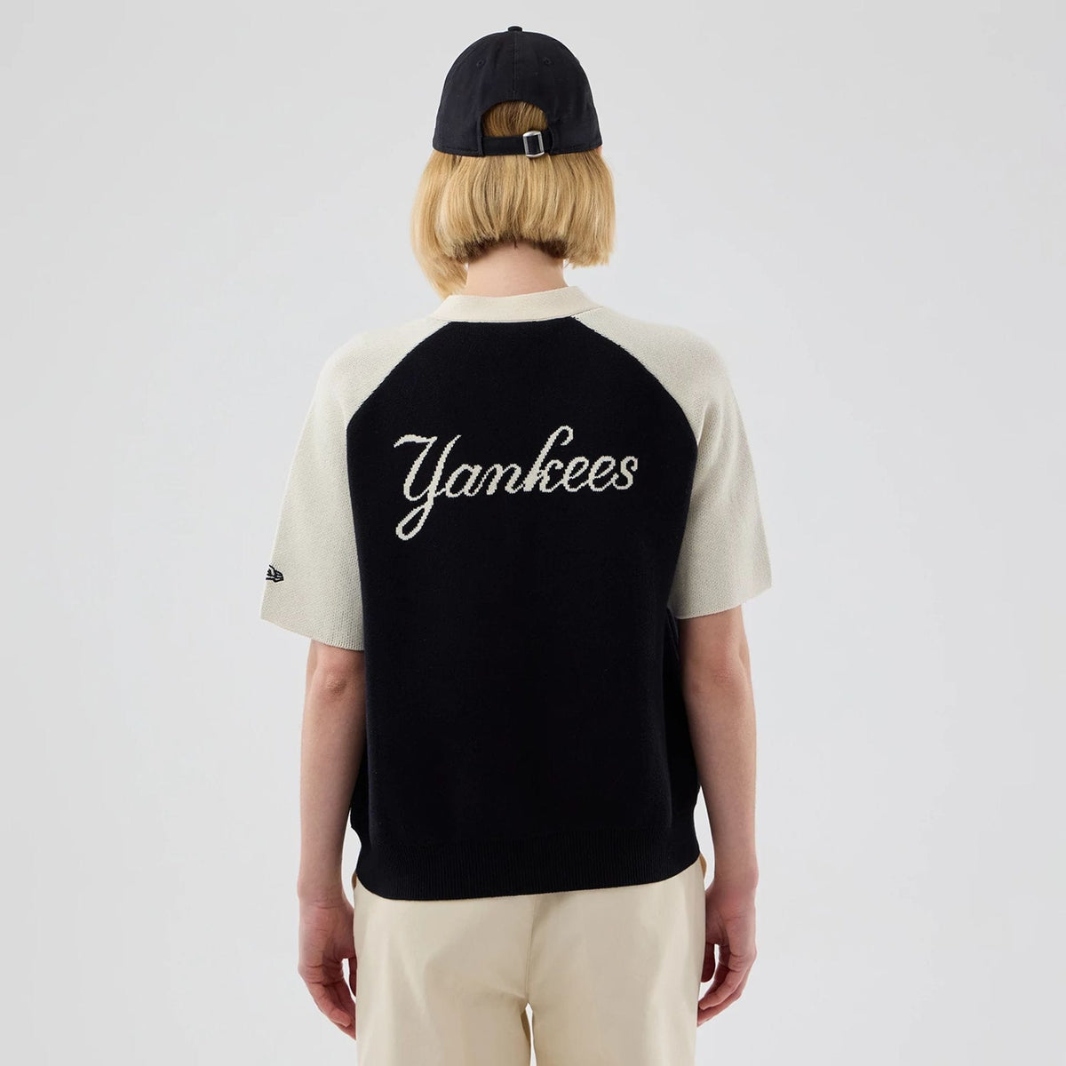 New York Yankees Womens MLB Knit Stripe Black Short Sleeve Cardigan-klyvox