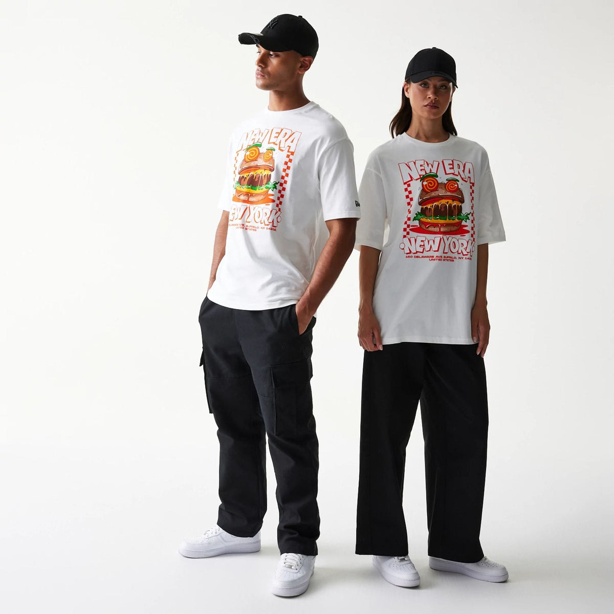 New Era Burger Food Graphic White Oversized T-Shirt-klyvox