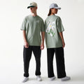 New Era Floral Graphic Pastel Green Oversized T-Shirt-klyvox