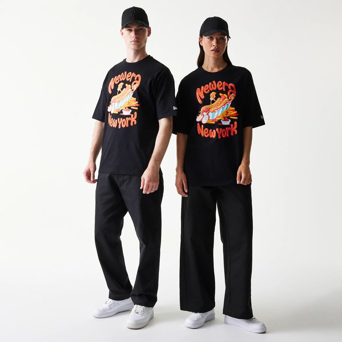 New Era Hotdog Food Graphic Black Oversized T-Shirt-klyvox