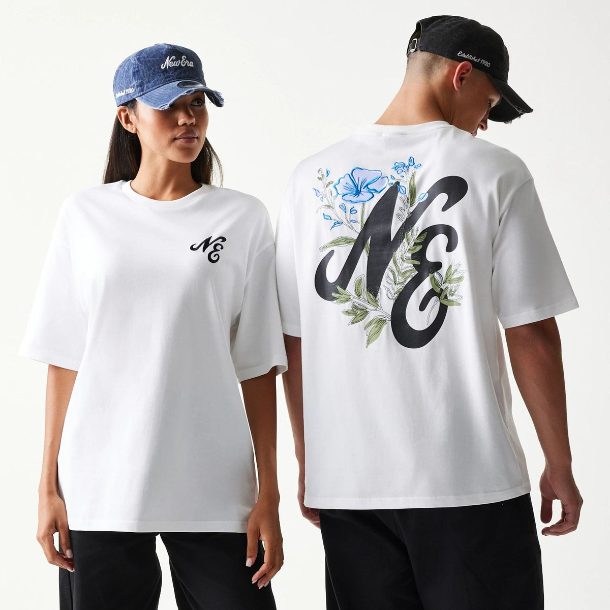 New Era Floral Graphic White Oversized T-Shirt-klyvox