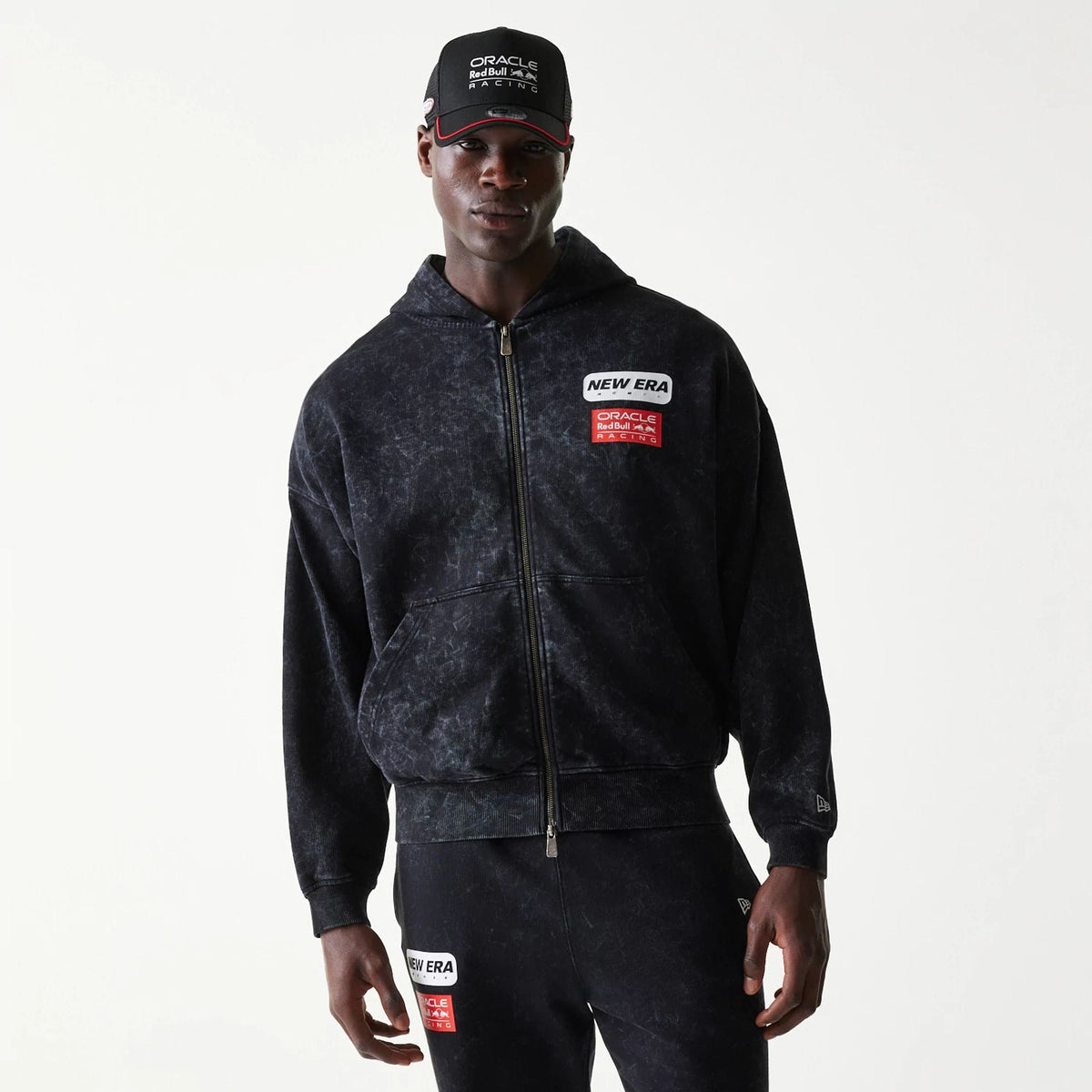 Red Bull Racing Dropped Shoulder Black Dropped Shoulder Full Zip Hoodie-klyvox