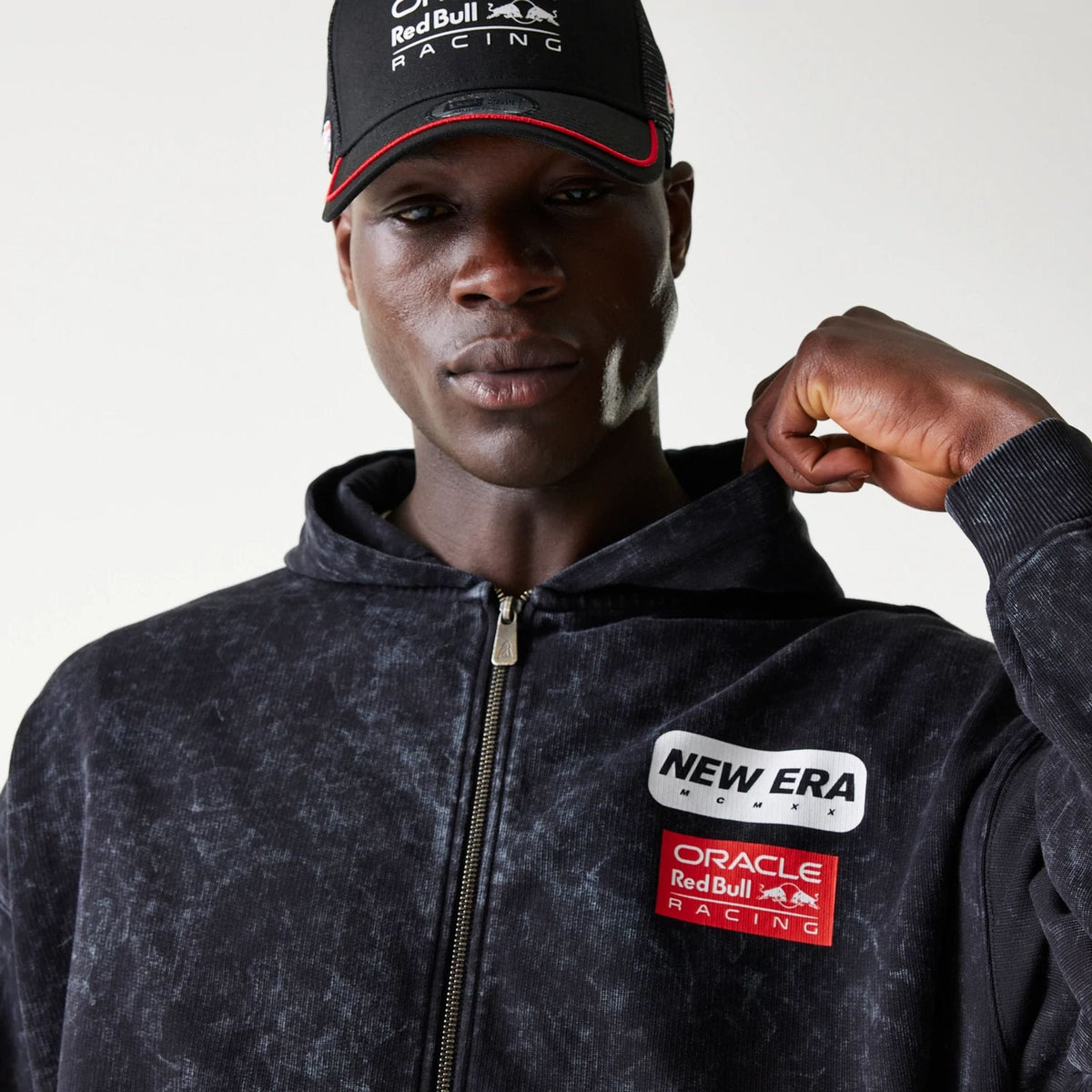 Red Bull Racing Dropped Shoulder Black Dropped Shoulder Full Zip Hoodie-klyvox