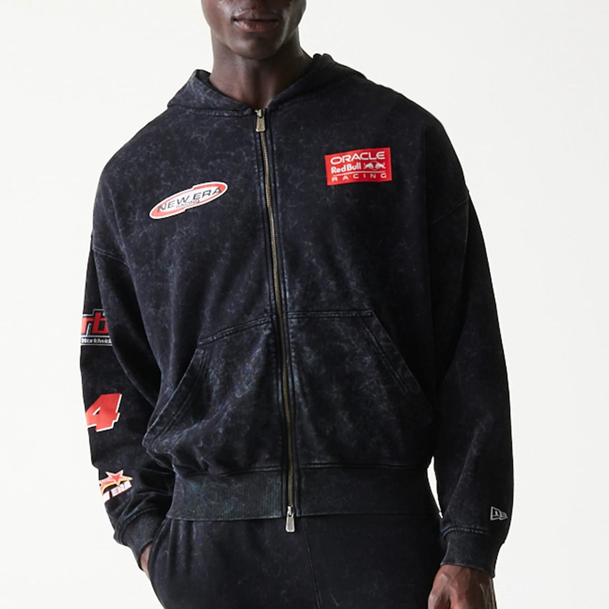 Red Bull Racing Graphic Black Dropped Shoulder Full Zip Hoodie-klyvox