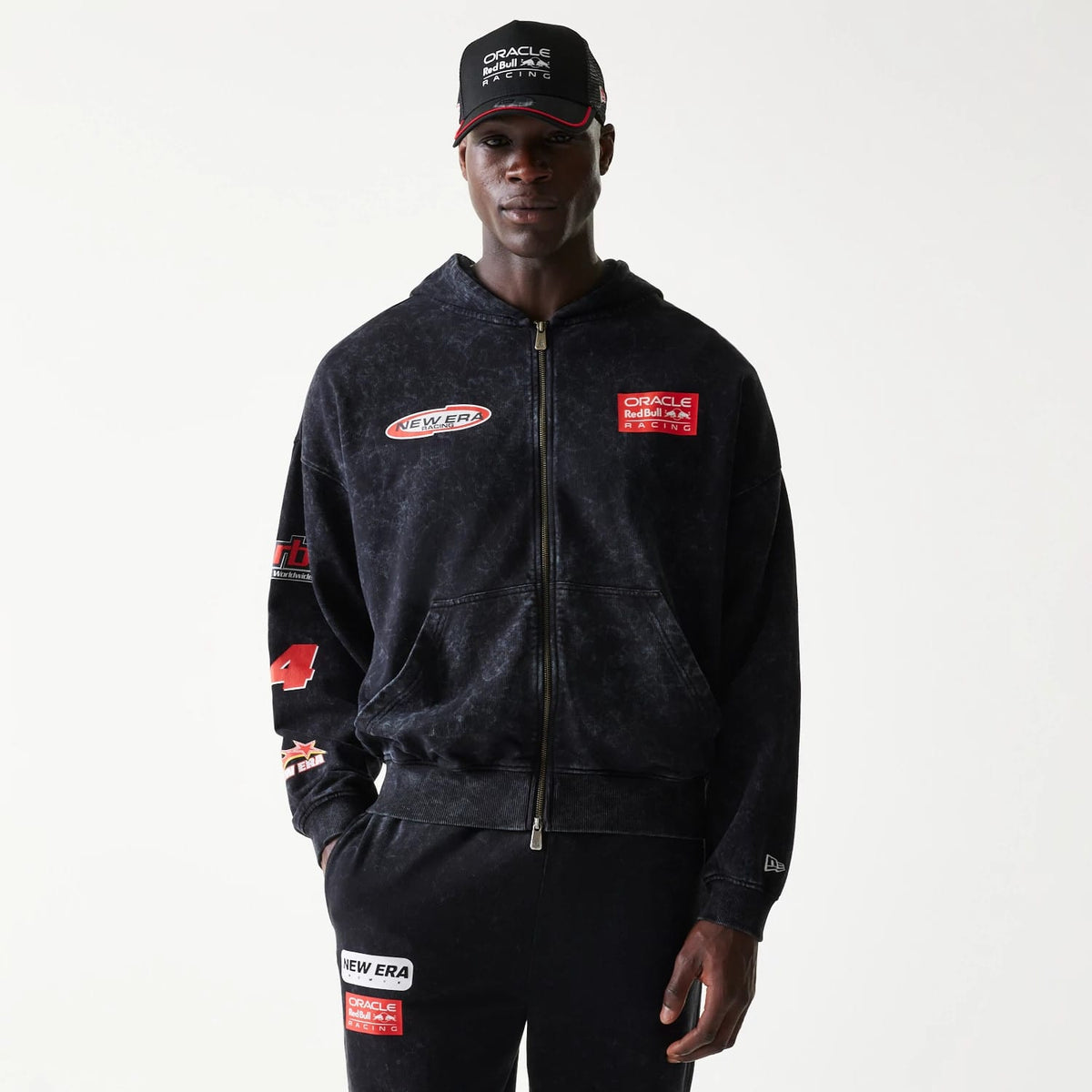Red Bull Racing Graphic Black Dropped Shoulder Full Zip Hoodie-klyvox