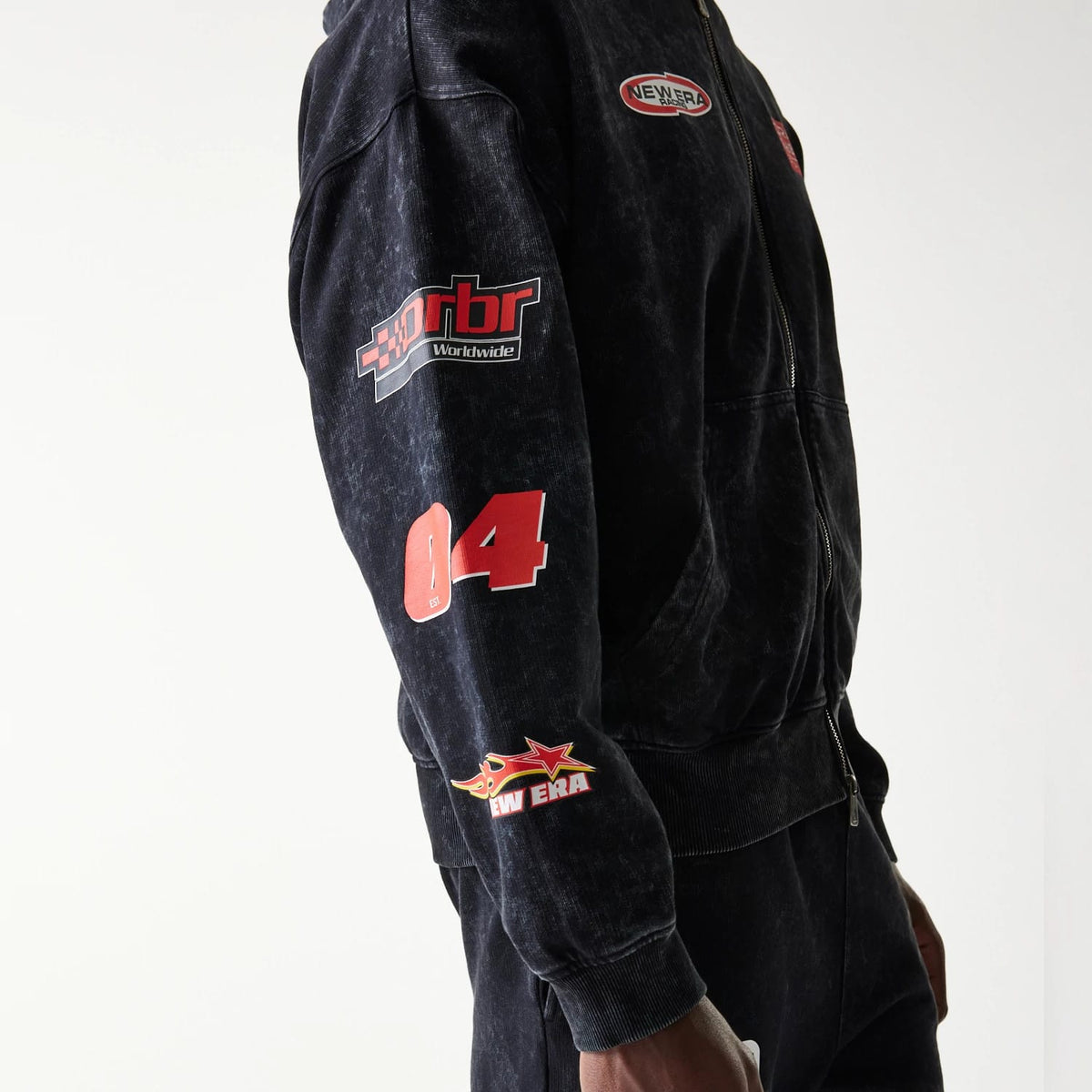 Red Bull Racing Graphic Black Dropped Shoulder Full Zip Hoodie-klyvox