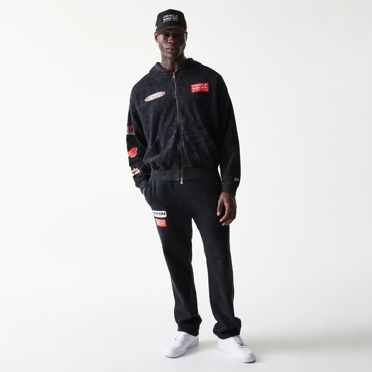 Red Bull Racing Graphic Black Dropped Shoulder Full Zip Hoodie-klyvox