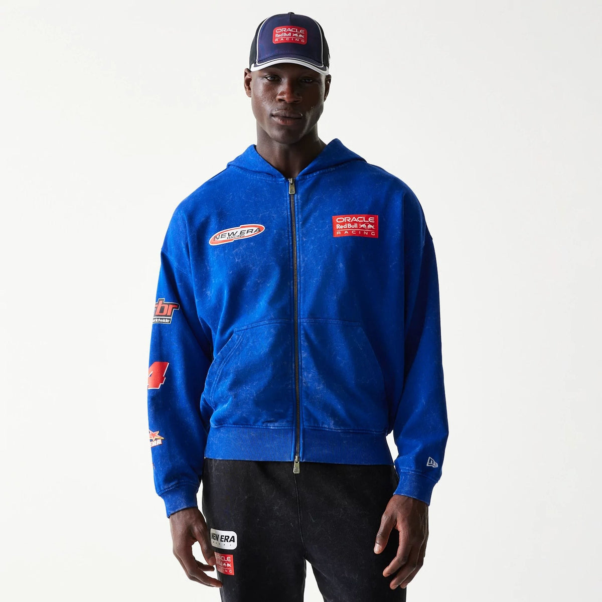 Red Bull Racing Graphic Blue Dropped Shoulder Full Zip Hoodie-klyvox