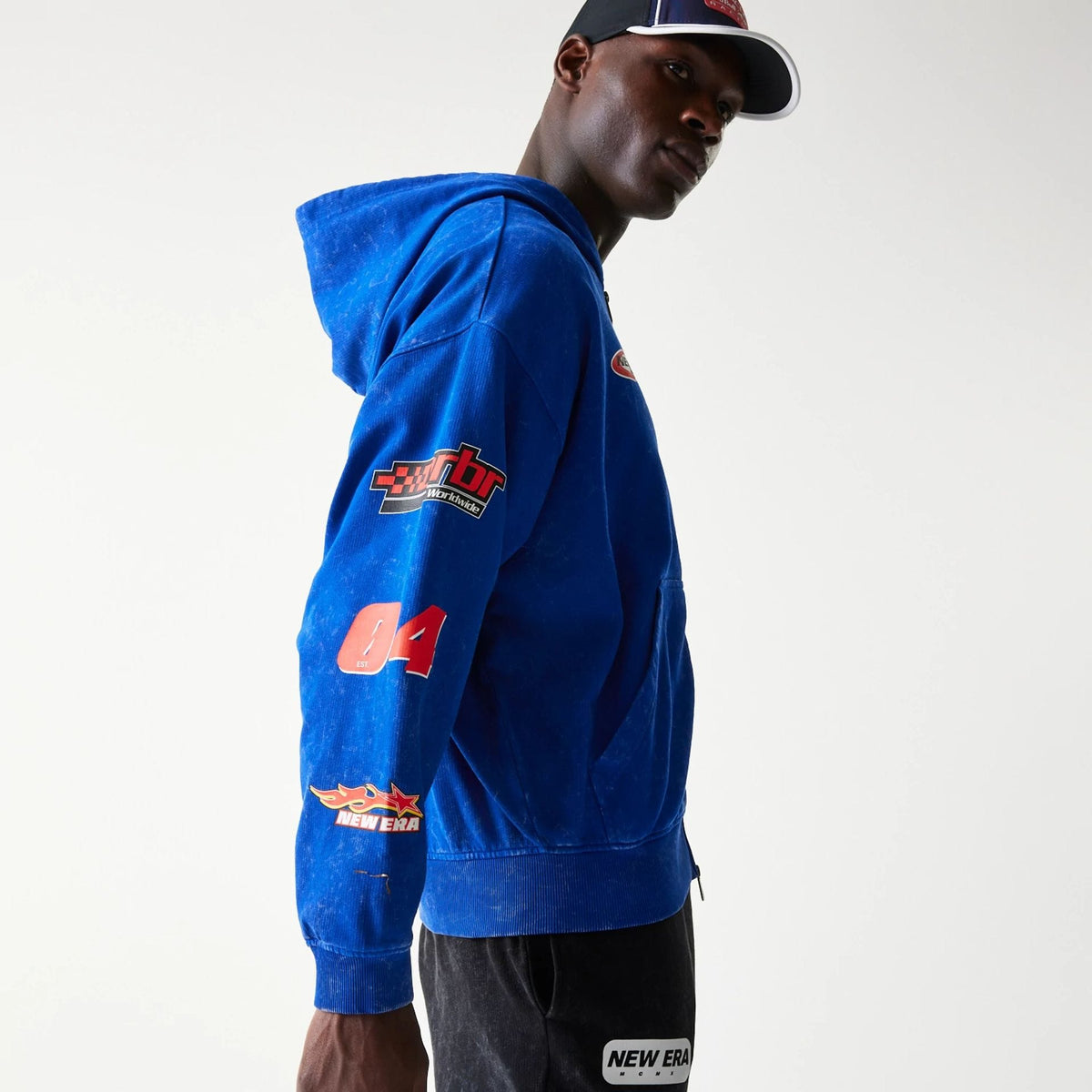 Red Bull Racing Graphic Blue Dropped Shoulder Full Zip Hoodie-klyvox