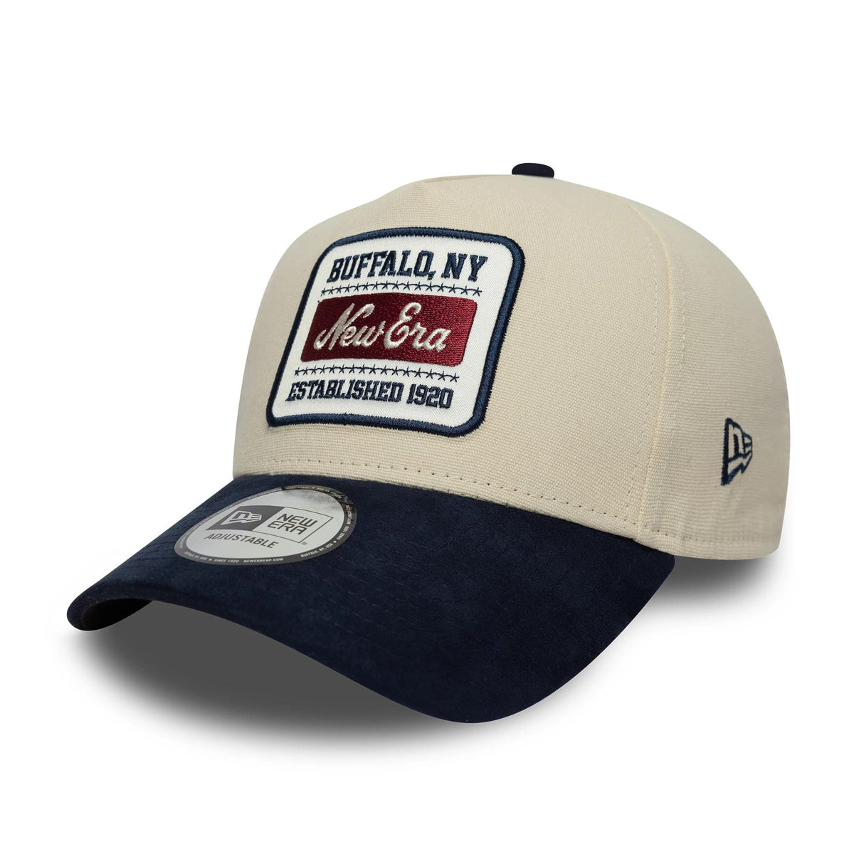 New Era Patch Suede Cream & Navy 9FORTY E-Frame Cap-klyvox