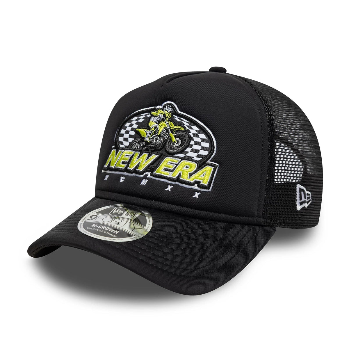 New Era Graphic Black 9FORTY M-Crown A-Frame Trucker Cap-klyvox