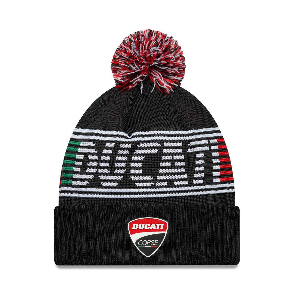 Ducati Motor Logo Black Bobble Knit Beanie Hat-klyvox