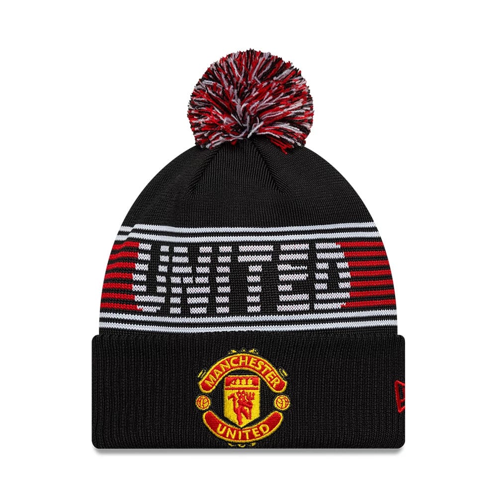 Manchester United FC Black Bobble Knit Beanie Hat-klyvox