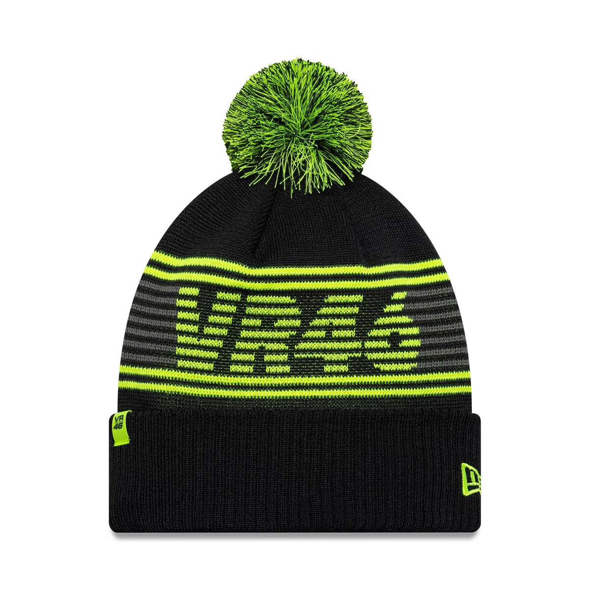 VR46 Recycled Black Bobble Knit Beanie Hat-klyvox
