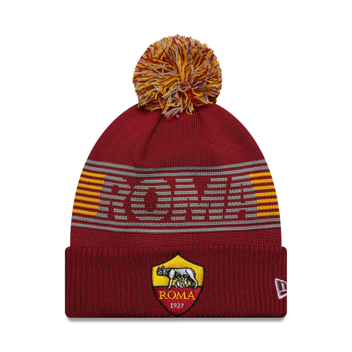 AS Roma Dark Red Bobble Knit Beanie Hat-klyvox