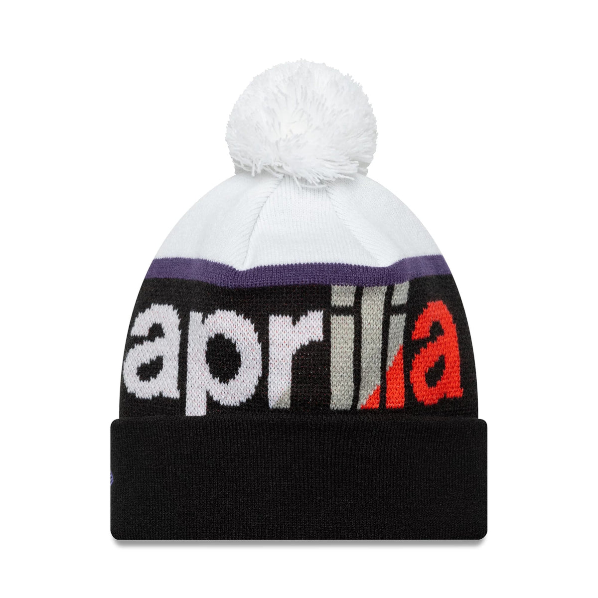 Aprilia Wordmark Black Bobble Knit Beanie Hat-klyvox