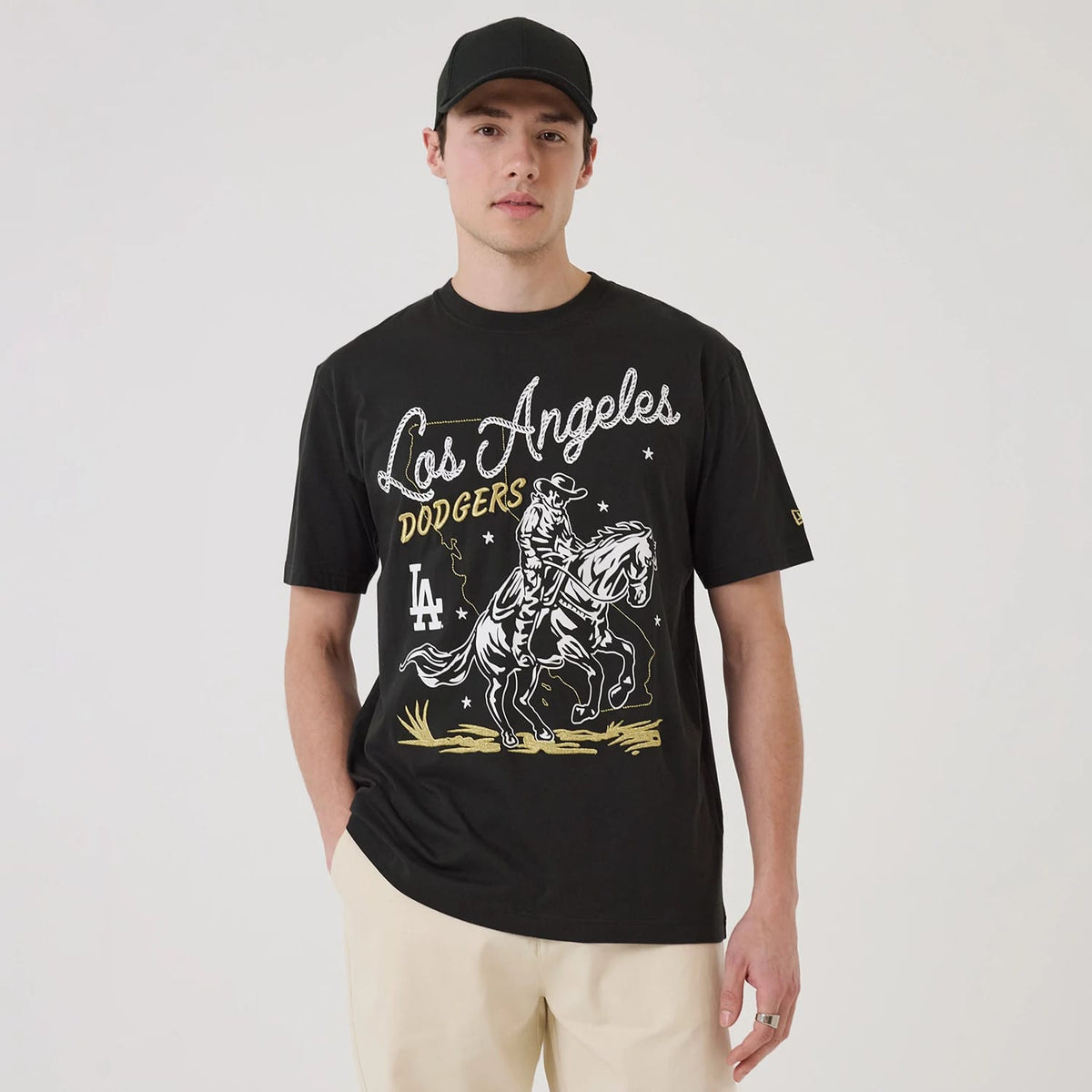 LA Dodgers MLB Cowboy Graphic Black T-Shirt-klyvox