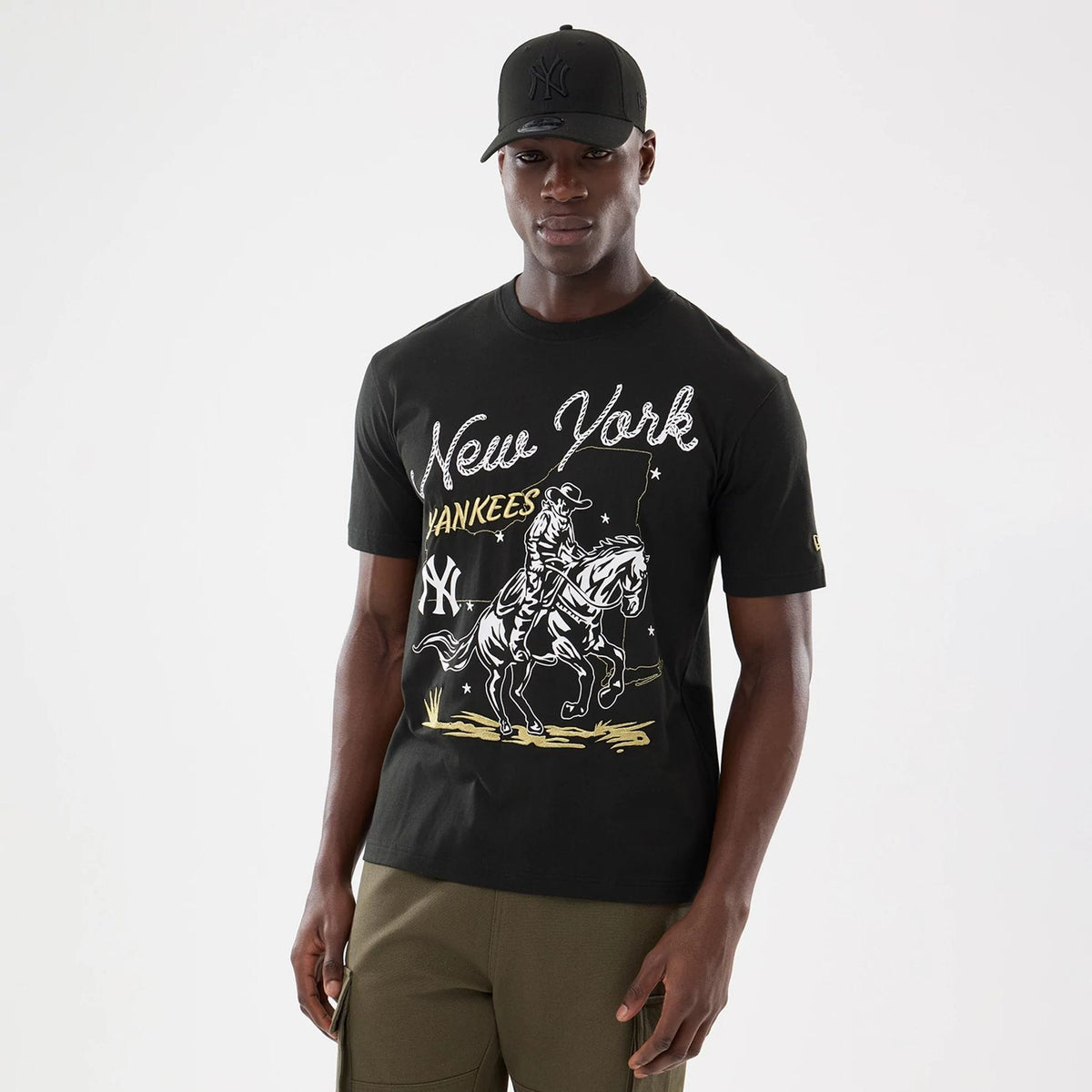 New York Yankees MLB Cowboy Graphic Black T-Shirt-klyvox