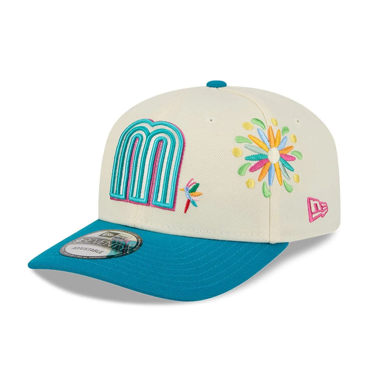 Mexico WBC Latin Embroidery White 9SEVENTY Stretch Snap Adjustable Cap-klyvox