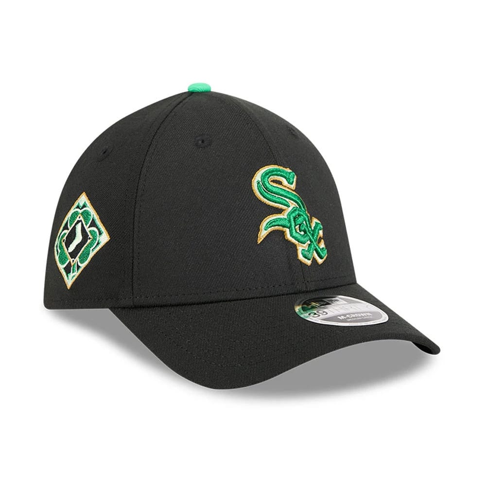 White Sox MLB Saint Patrick's Day Black 39THIRTY M-Crown A-Frame Stretch Fit Cap-klyvox