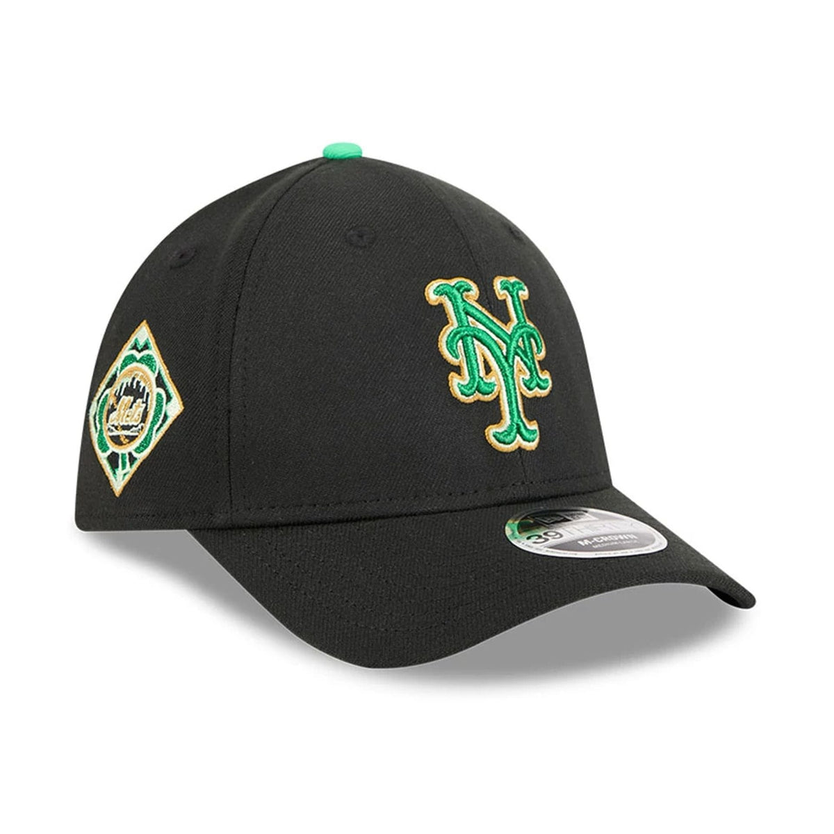 Mets MLB Saint Patrick's Day Black 39THIRTY M-Crown A-Frame Stretch Fit Cap-klyvox
