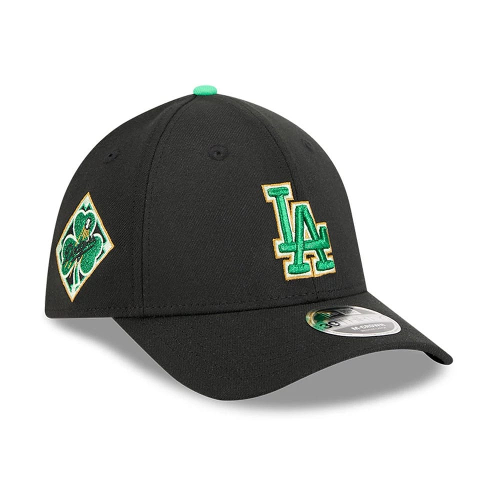 Dodgers MLB Saint Patrick's Day Black 39THIRTY M-Crown A-Frame Stretch Fit Cap-klyvox