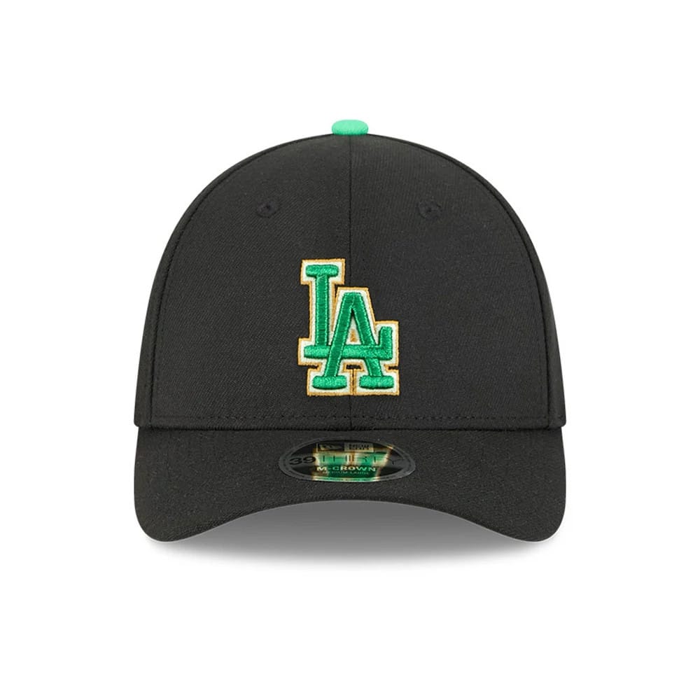 Dodgers MLB Saint Patrick's Day Black 39THIRTY M-Crown A-Frame Stretch Fit Cap-klyvox