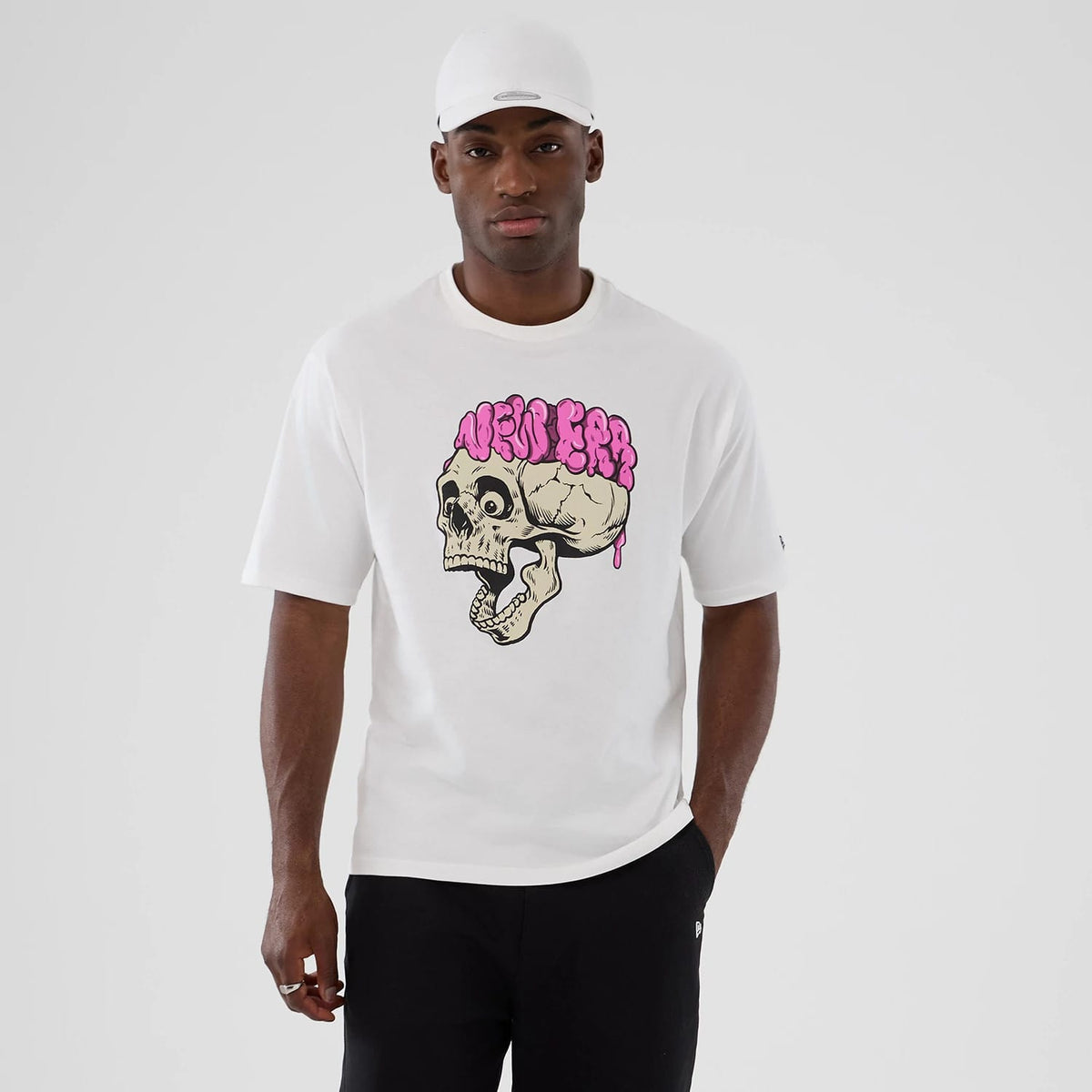New Era Halloween Skull Graphic White Oversized T-Shirt-klyvox