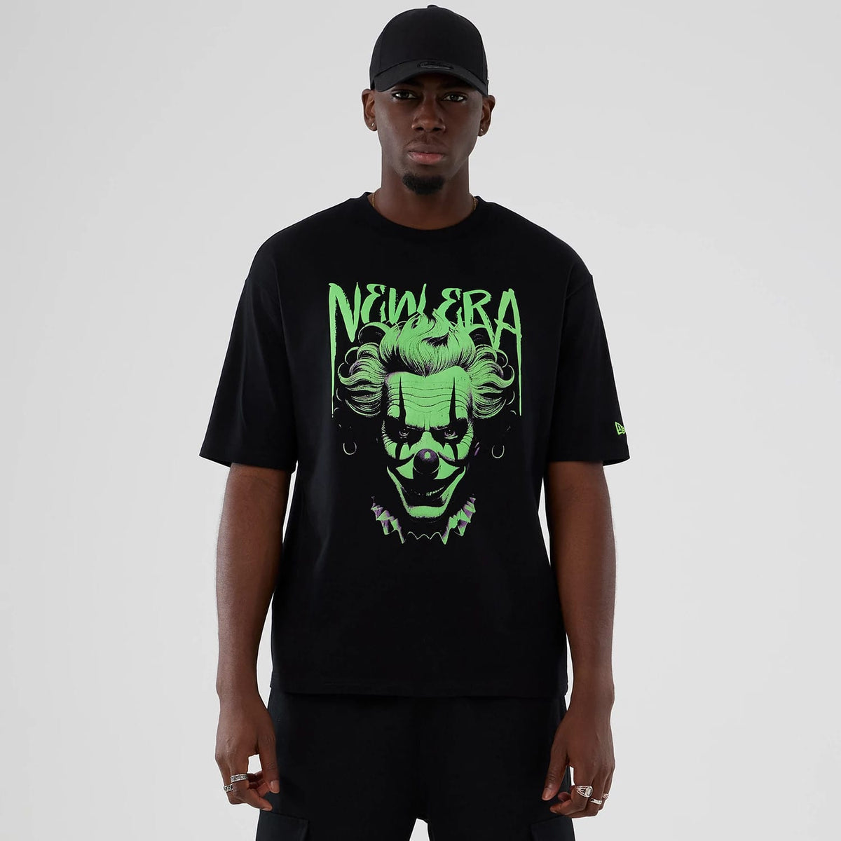 New Era Halloween Clown Graphic Black Oversized T-Shirt-klyvox