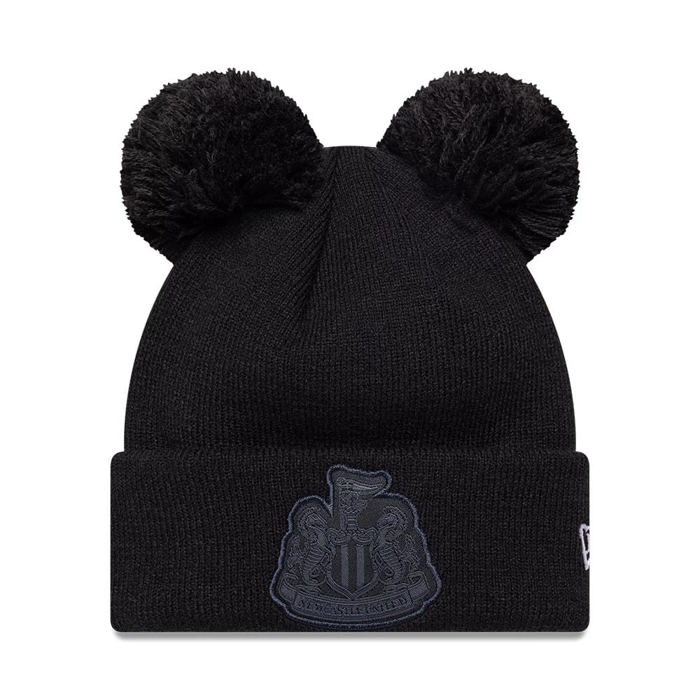 Newcastle United FC Youth Tonal Black Double Pom knit Beanie Hat-klyvox