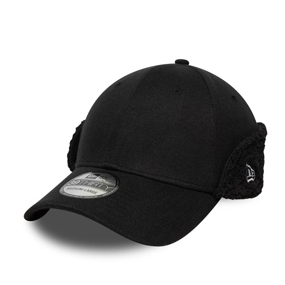 New Era Black 39THIRTY Downflap Stretch Fit Cap-klyvox