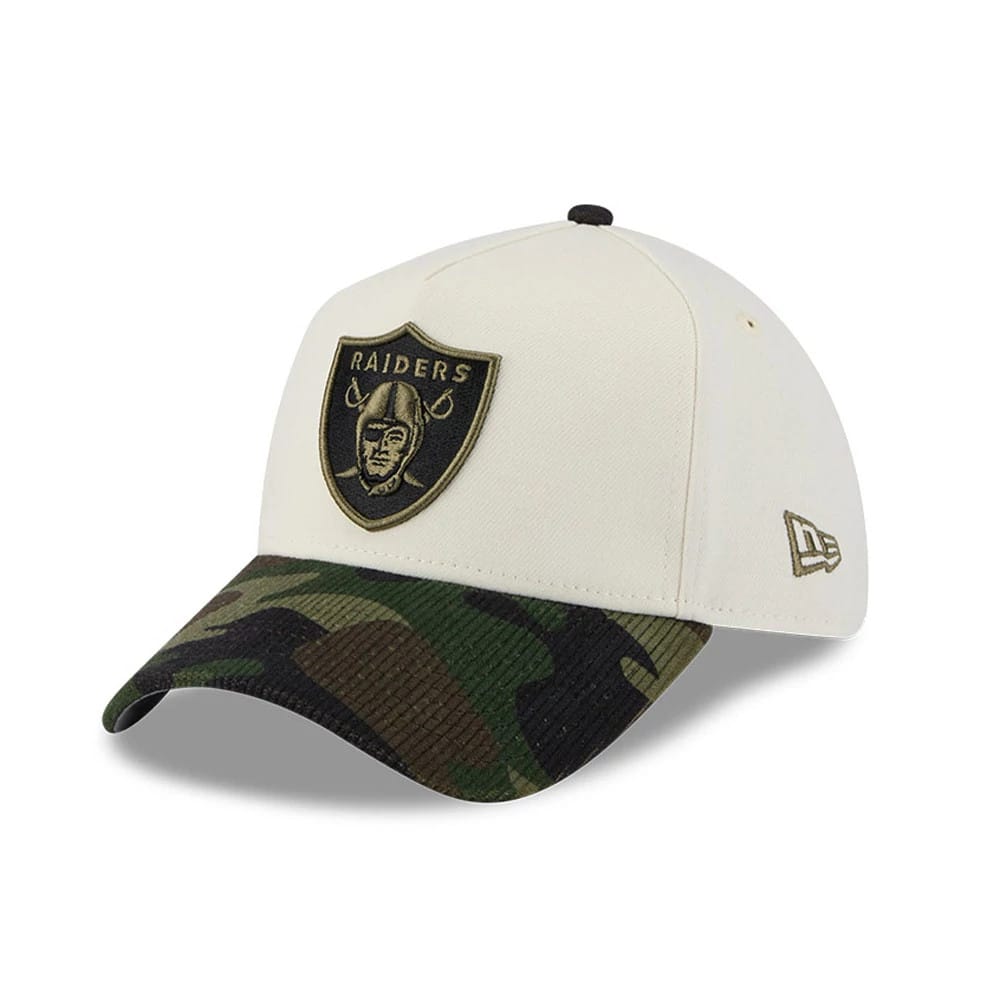 Las Vegas Raiders NFL Camo Visor Cream 39THIRTY A-Frame Stretch Fit Cap-klyvox