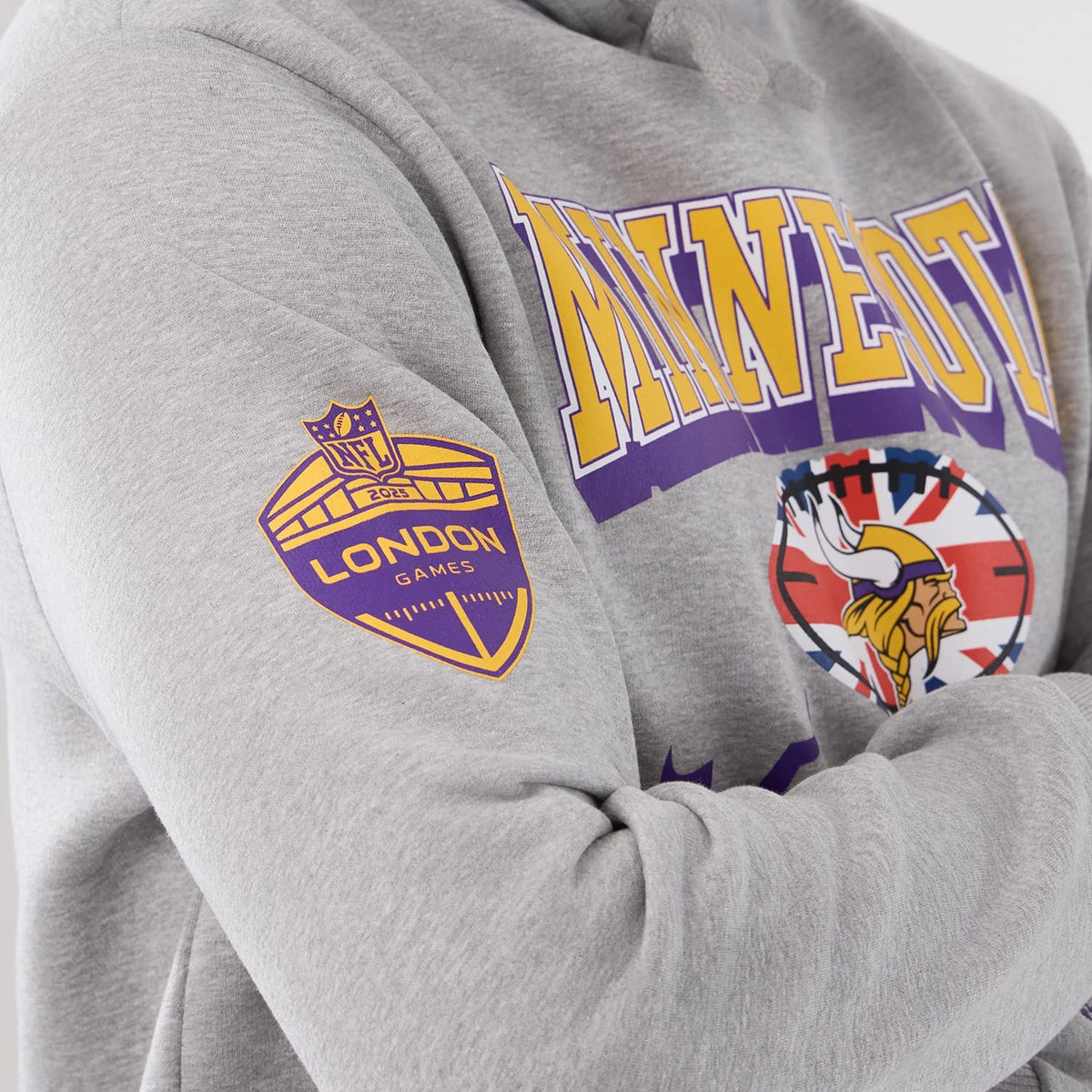 Minnesota Vikings NFL International Series Games 2025 Grey Pullover Hoodie-klyvox