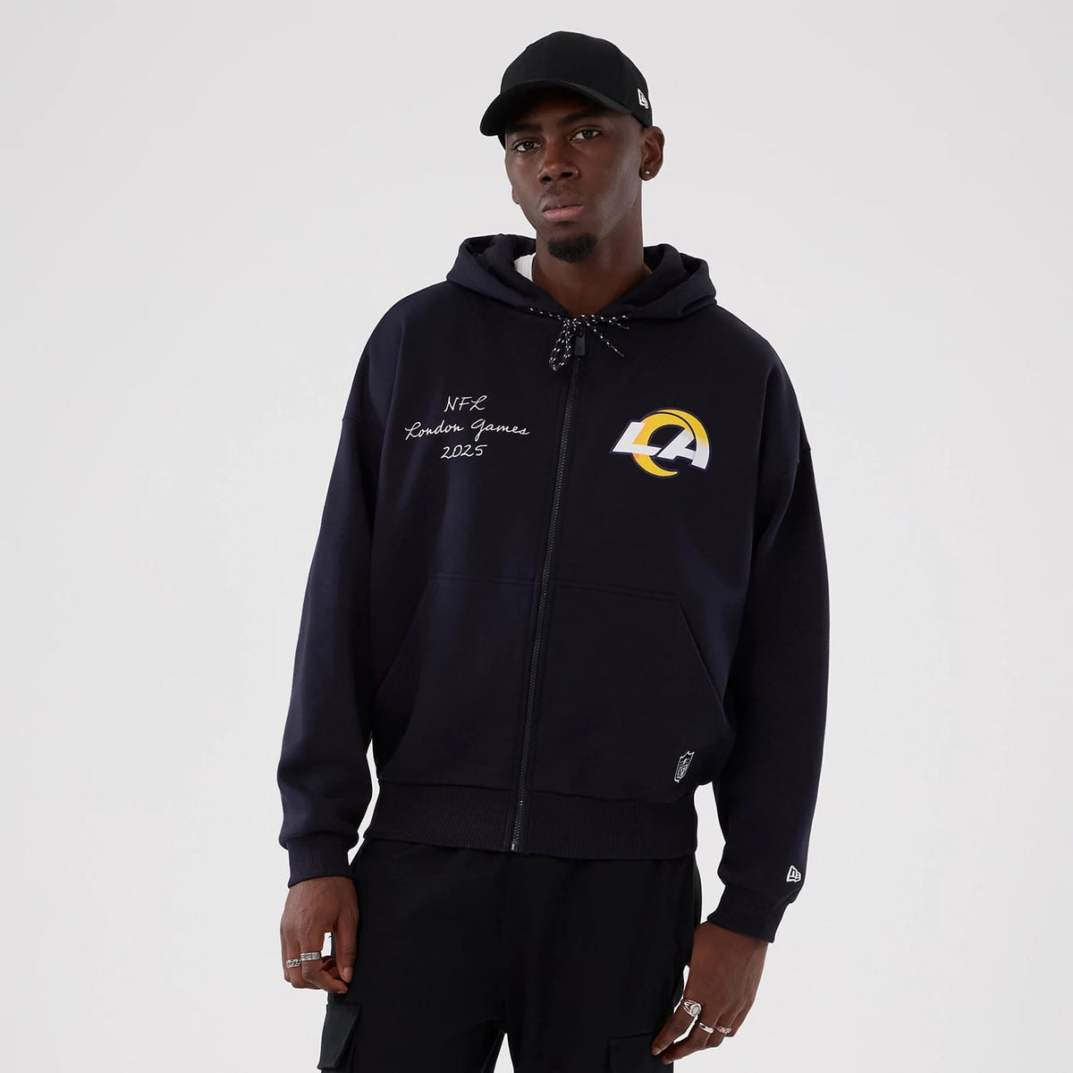 LA Rams NFL International Series Games 2025 Navy Premium Pullover Hoodie-klyvox