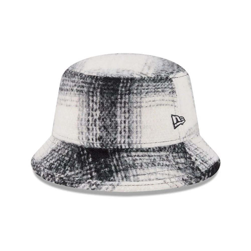New Era White & Black Plaid Bucket Hat-klyvox