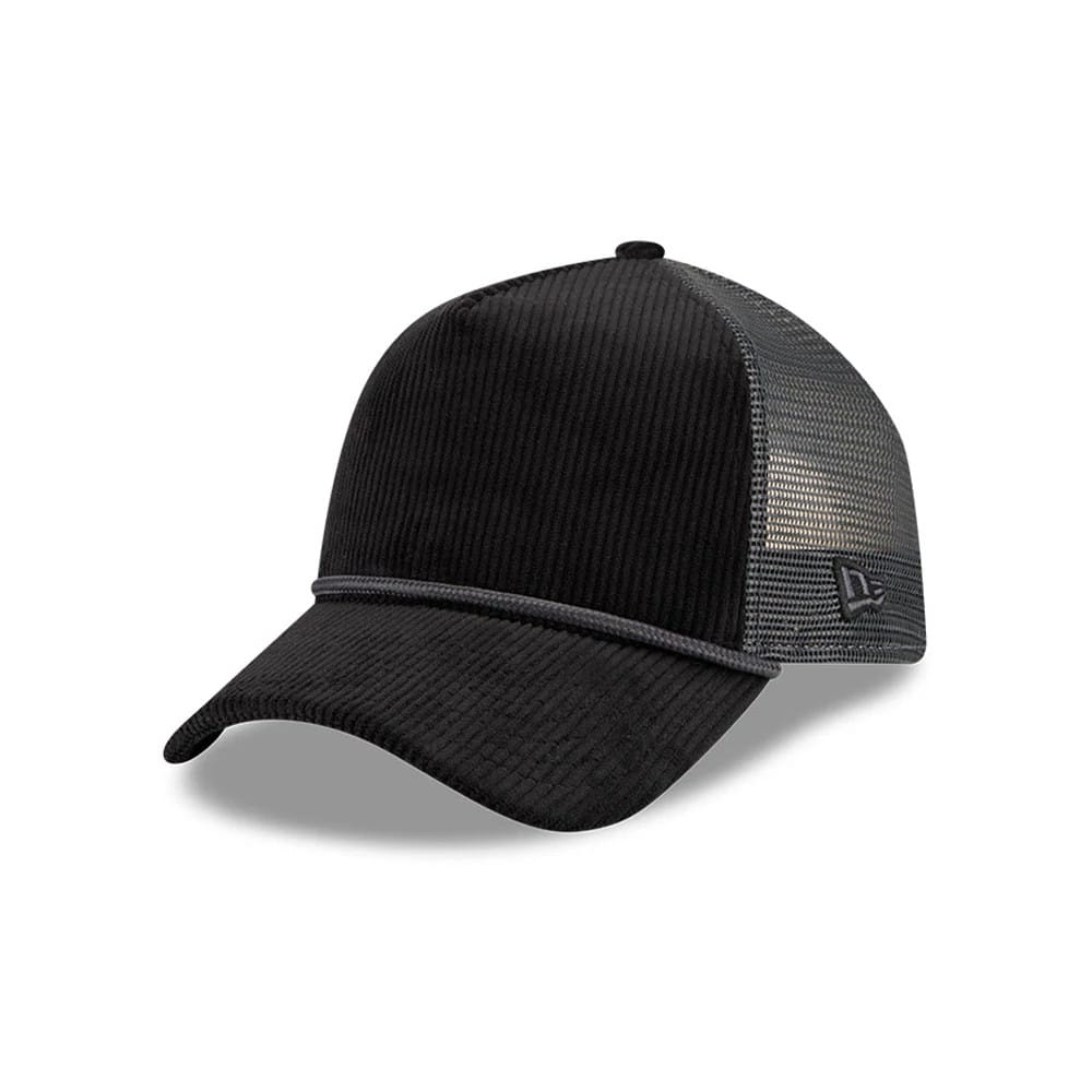 New Era Wide Cord Black 9FORTY A-Frame Trucker Adjustable Cap-klyvox