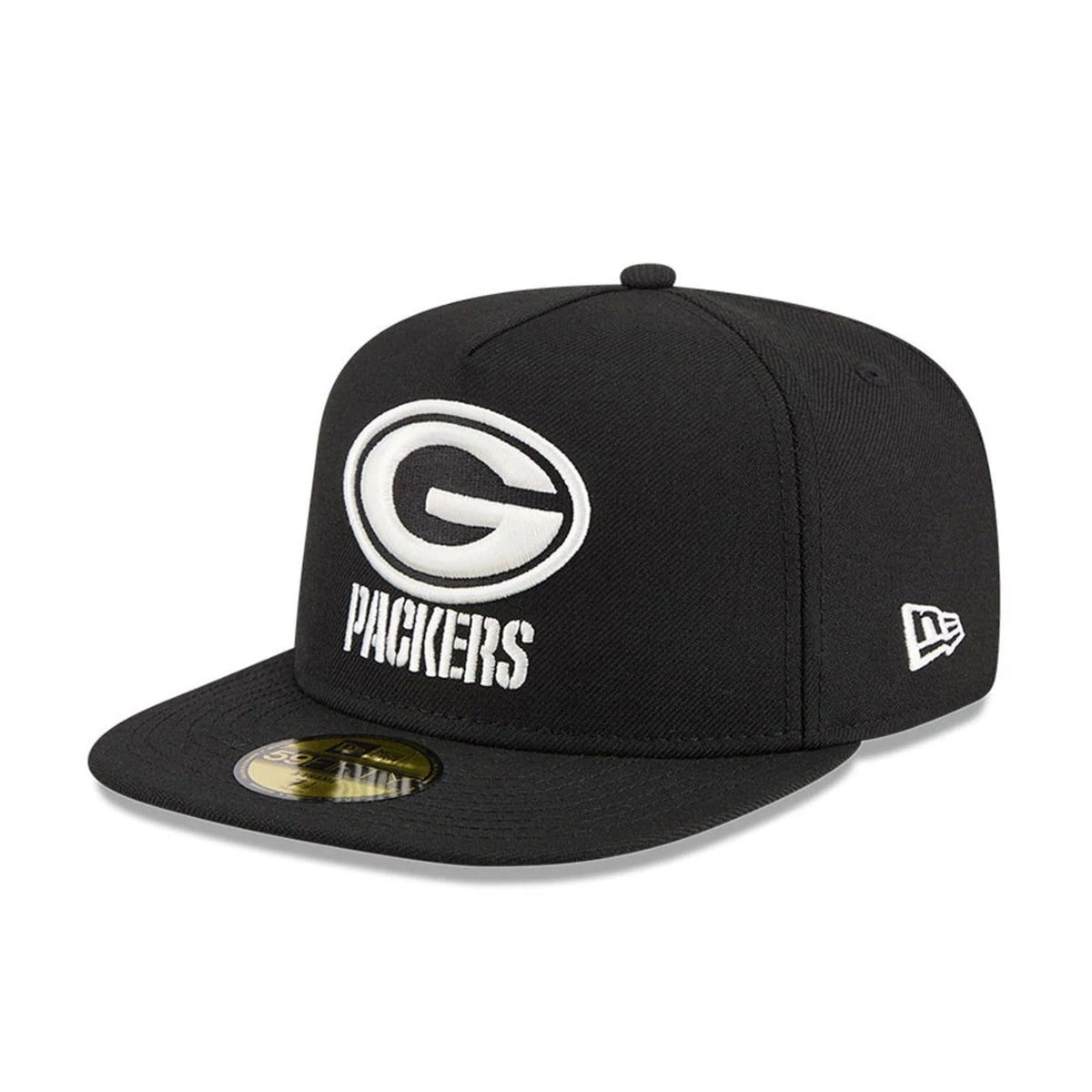 Green Bay Packers NFL Chiseled Embroidery Black 59FIFTY A-Frame Fitted Cap-klyvox