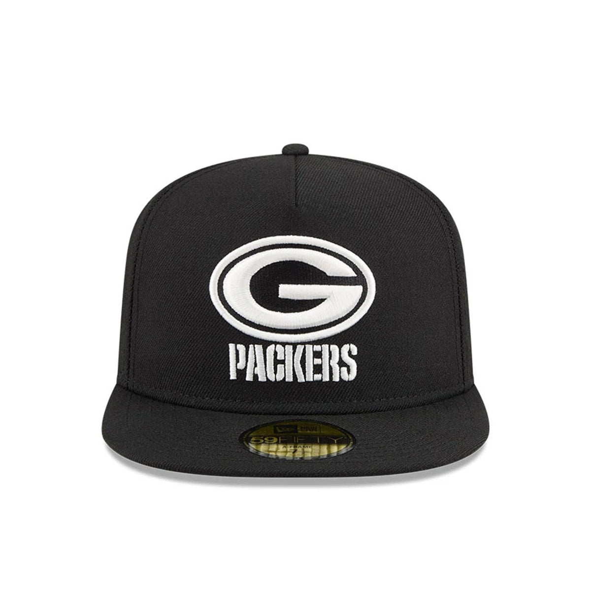 Green Bay Packers NFL Chiseled Embroidery Black 59FIFTY A-Frame Fitted Cap-klyvox