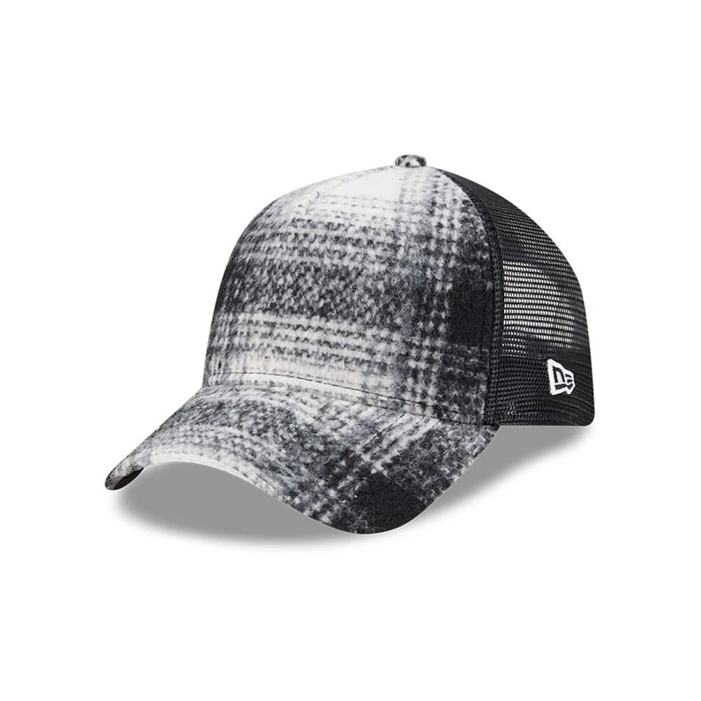 New Era White & Black Plaid 9FORTY A-Frame Trucker Adjustable Cap-klyvox